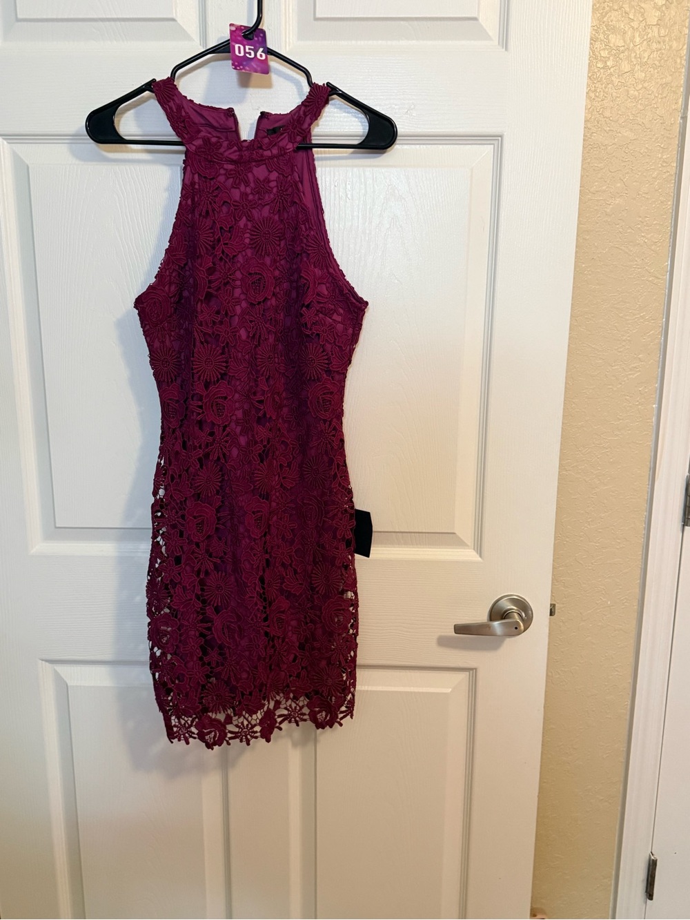 Lulu's Plum Floral Lace Halter Mini Dress
